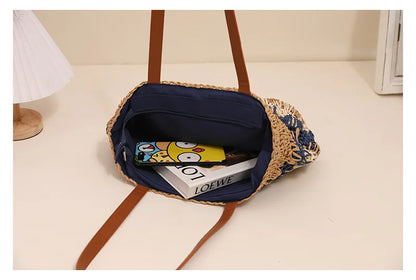 vzyzv -  New One Shoulder Grass Woven Bag Contrast Color Handmade Large Capacity Beach Vacation Leisure Summer Women's Bag