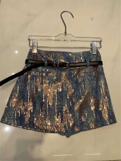 vzyzv  -  Summer New Korean Fashion High Waist Slim A-line Skirt Luxury Irregular Sequins Mini Skirt For Women Y4052