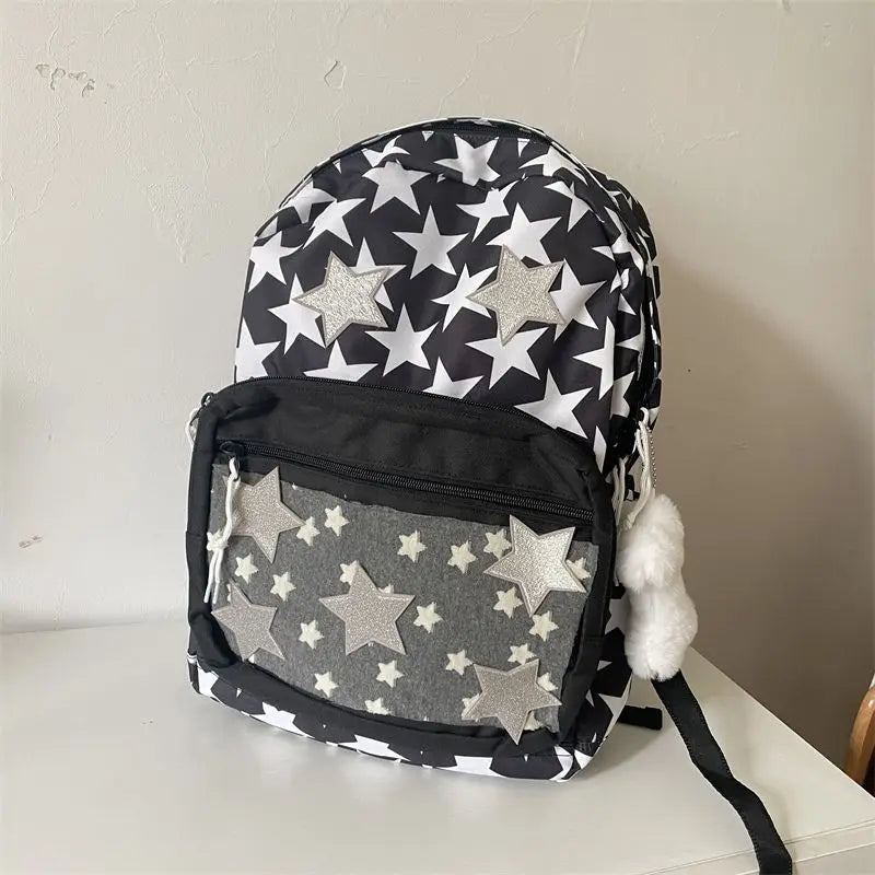 vzyzv  -  Star Spliced Backpack Y2k All Match Student Schoolbag Korean Fashion High-capacity Office Lady Laptop Bag Travel Mochila