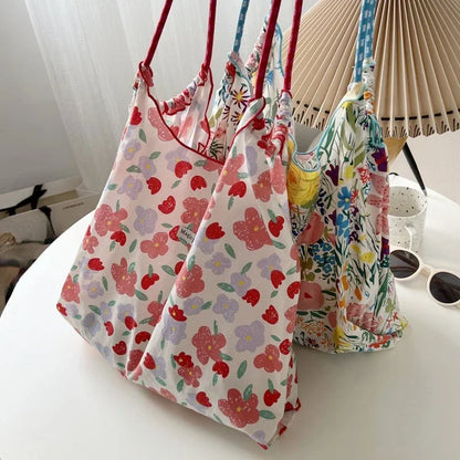 vzyzv  -  Korean Elegant Flower Print Tote Bags Vintage Sweet Y2k Cute Women's Handbags High-capacity Casual Kawaii Shoulder Canvas