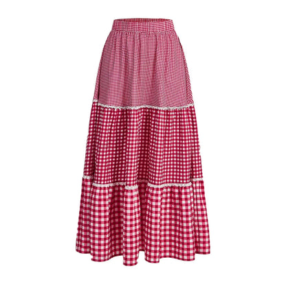 vzyzv -  Y2k Plaid Tiered Maxi Skirts for Women High Waist Flowy A line Gingham Skirts Vintage Ruffle Midi Skirts for Summer Holiday