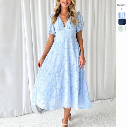 nvxiot  -  European and American Summer Dresses Flowers, Lace, Short Sleeves High Waist and A-shaped Elegant Parties Long Skirts and Women.