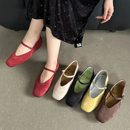 TAVIMART  -  Autumn New Brand Women Flats Shoes Fashion Square Toe Shallow Mary Jane Shoes Soft Casual Ballet Shoes Slingback Shoe Mujer