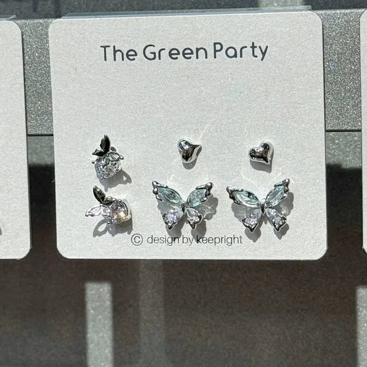 vzyzv  -  6Pcs/set Women Silver Color Rhinestone Butterfly Stud Earrings Y2K Korean Fashion Punk Earring Stud Jewelry Sets Gift