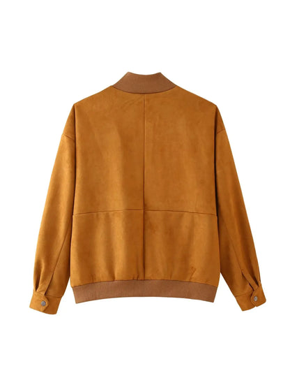 vzyzv  -  Women's Autumn New Fashion Vintage Suede Vintage Jacket Coat Woman Chic Zipper Turtle Neck Long Sleeve Pocket Thermal Top