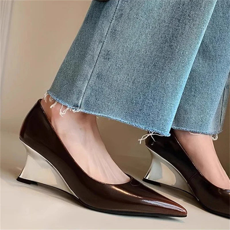 vzyzv -   Sexy Pointed Toe Wedges Women Shoes Fashion Show Solid Color Elegant Ladies Shoes Feast Comfy Zapatos Mujer  Tendencia