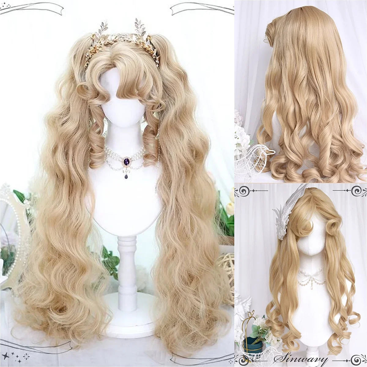 vzyzv  -  Wig Head Set Center Parted Bangs 32 Inch Lolita Natural Gorgeous Vintage Roman Curls Long Curly Hair Elegant Blonde Wig