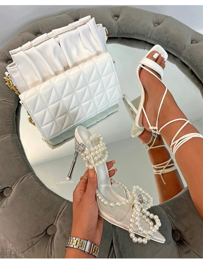 vzyzv -  New Design Sexy White Pearl Elegance High Heels Women Sandals Summer Luxury Wedding Dress Buckles Pumps Shoes Size 35-42