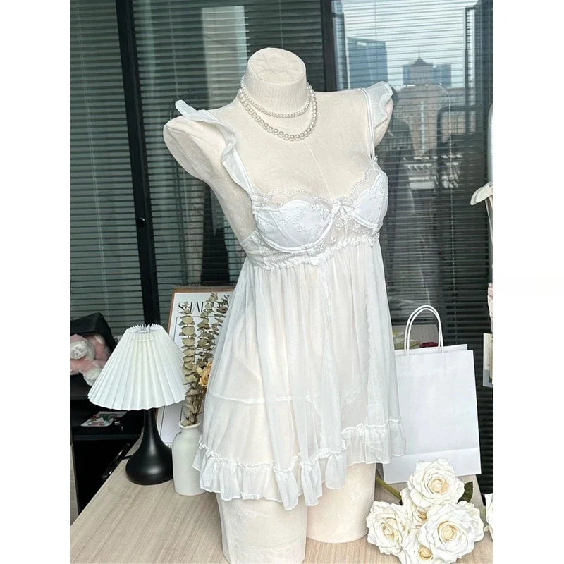 vzyzv  -  Vintage Homewear Nightgown Silk Soft Pure Desire Nightdress Simple Slim Waist Reduction Sexy Women Sleepwear Elegant Nightwear