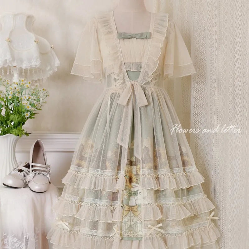 vzyzv -  Lolita Elegant Girl Sweet Mesh Strap Dress Summer