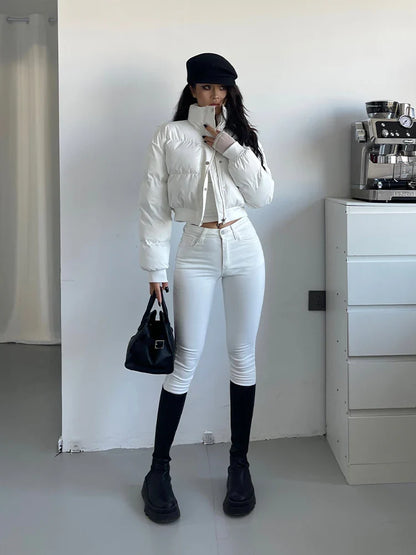 vzyzv  -  White High Waist Elastic Casual Jeans For Women's Autumn Winter New Design Pencil Pants Elegant Women Korean N4GS