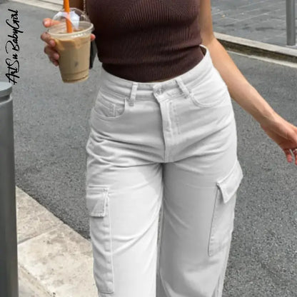 vzyzv  -  Y2k Cargo Pants Baggy Wide Leg Trousers Women Streetwear Fashion Apricot Straight Jeans Pocket Loose High Waisted Jeans Trousers