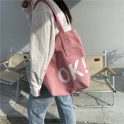 vzyzv  -  Korean Pink Shoulder Bags Women All Match Ins Canvas Tote Bag High-capacity Preppy Sweet Letter Print Handbags Y2k Simple