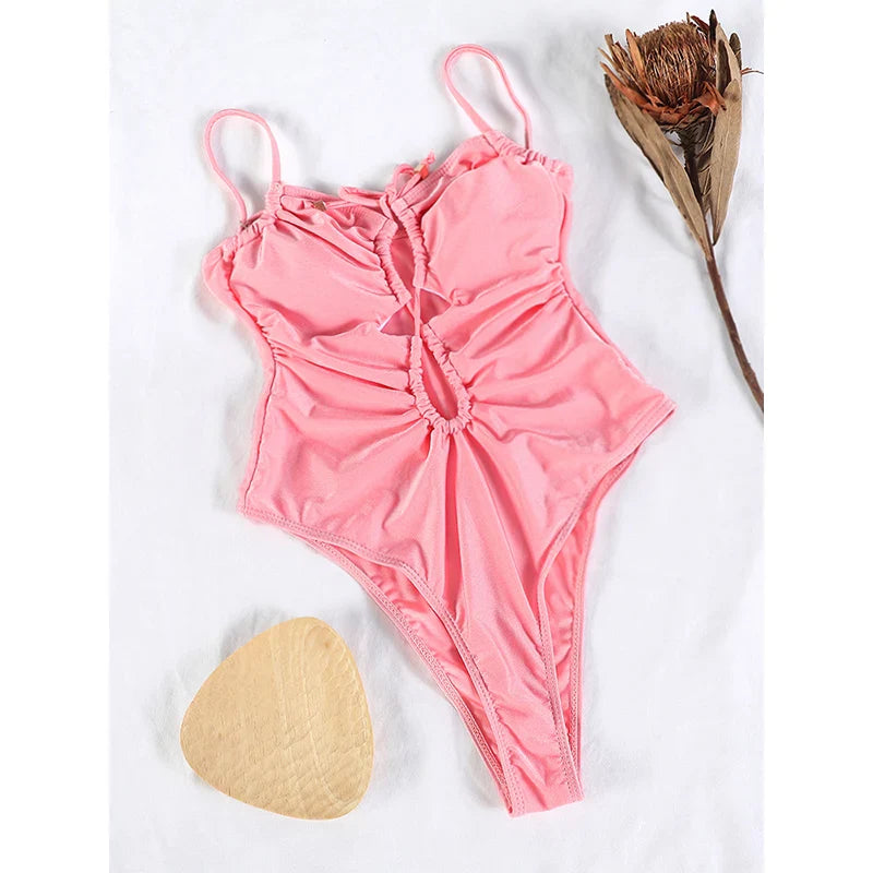 vzyzv -  Sexy One Piece Suits String Swimsuit Women 2024 Hollow Out Swimwear Bandage Bathing Suit Pink Monokini High Cut Beachwear Summer