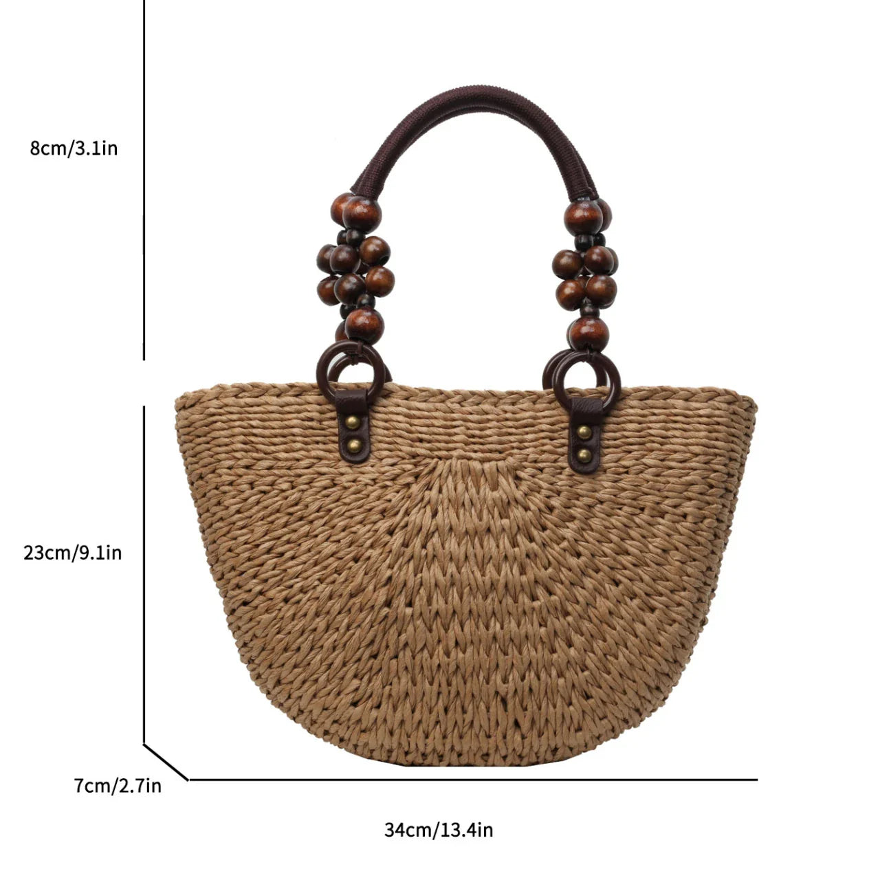 vzyzv -  Khaki Straw Bag For Women Half Moon Design Beach Shoulder Bag With Short Handle Tote Summer Travel Handbag Fashion Handmade Bag