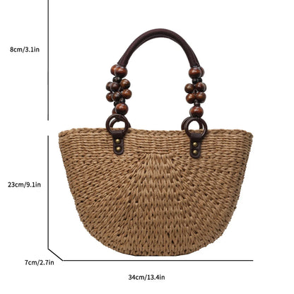 vzyzv -  Khaki Straw Bag For Women Half Moon Design Beach Shoulder Bag With Short Handle Tote Summer Travel Handbag Fashion Handmade Bag