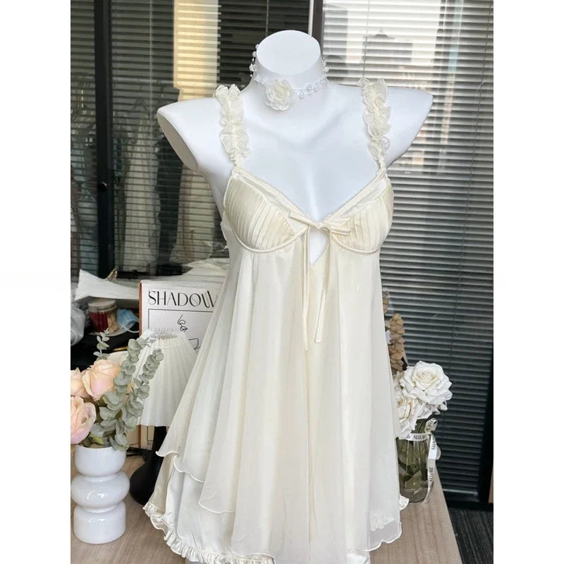 vzyzv  -  Vintage Homewear Nightgown Silk Soft Pure Desire Nightdress Simple Slim Waist Reduction Sexy Women Sleepwear Elegant Nightwear