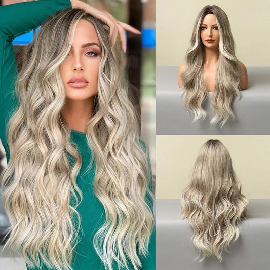 TAVIMART  -  European and American fashion split large wave light and thin natural mixed color light gray full head wig for women wigs