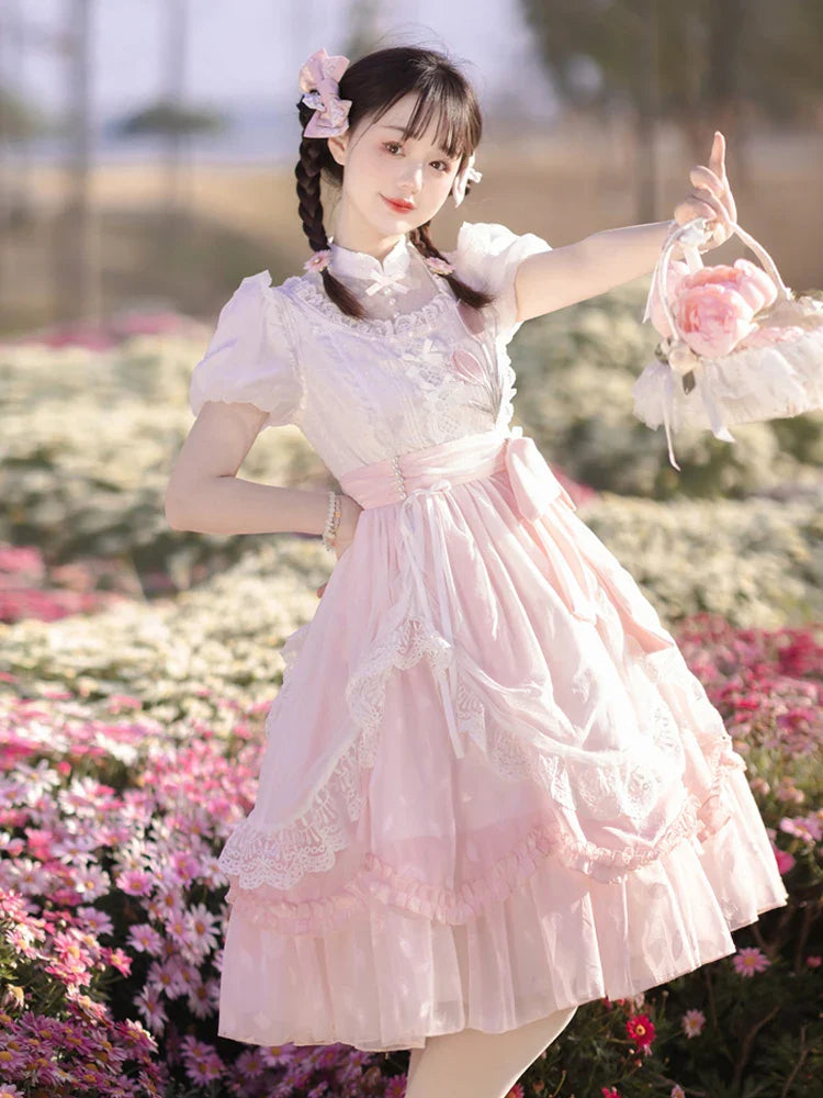 vzyzv  -  Lolita Elegant Girl Dress Op Super Fairy Lace Sweet Birthday Short-Sleeved Everyday