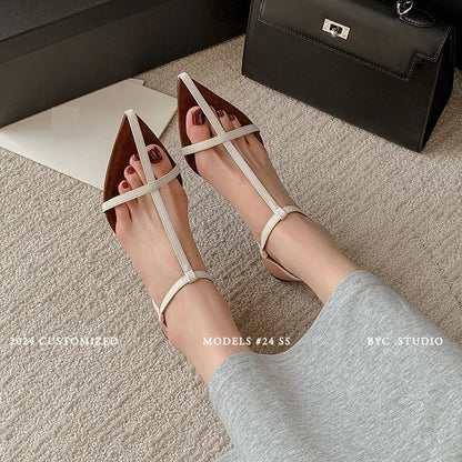 vzyzv -  Simple Sandals Women Shoes Narrow Band Sexy Sandals Kitten Heels Ladies Concise Footwear Summer Shoes Pointed Toe