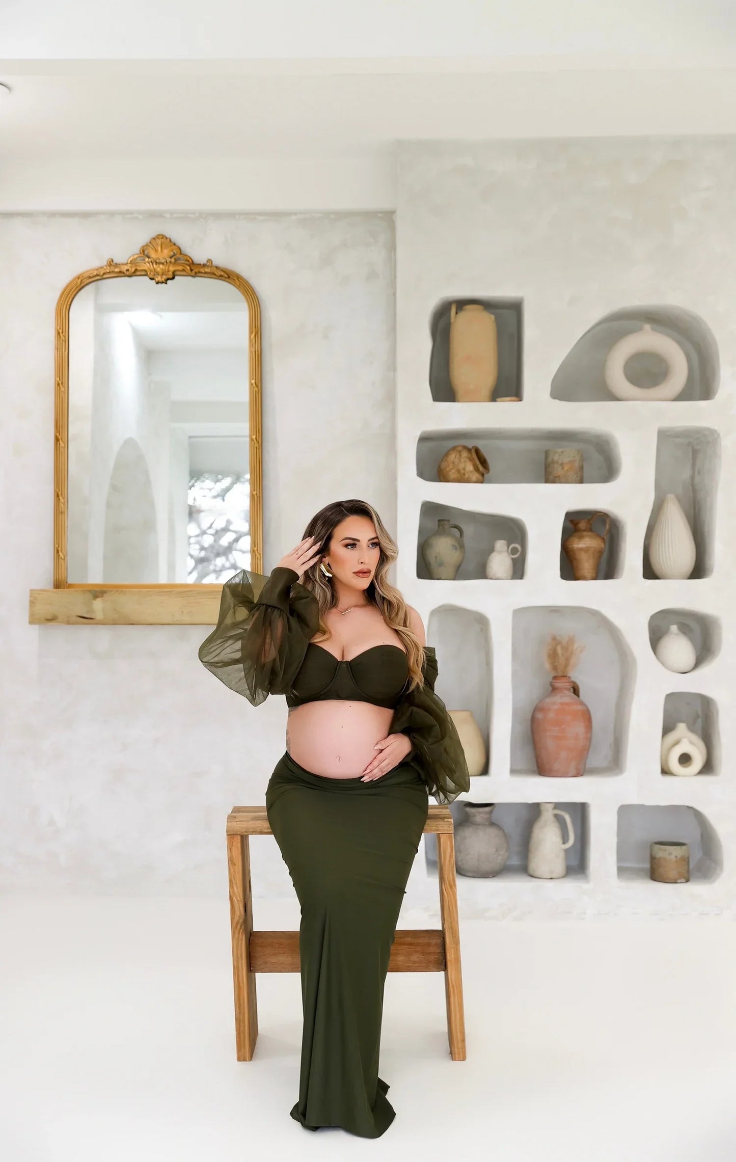 nvxiot  -  Blackish Green Tulle Maternity Photography Dress Set Off-shoulder Plus Size Sexy Pregnancy Gown for Women Photoshoot 2024