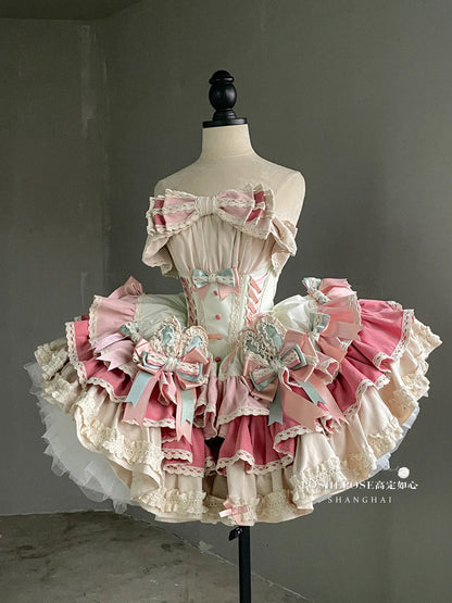 vzyzv -  New 2024 Spring Summer Lolita Sweet Girl Women's Strapless Princess Dress Big Bow Lace Ruffled Pettiskirt Mini Party Dresses