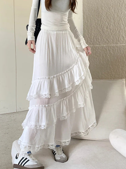 vzyzv -  Fashion Skirts for Women Streetwear Party French Style Skirts Solid Lace Split Mermaid Sweet Midi 2024 New Spring Summer Skirts