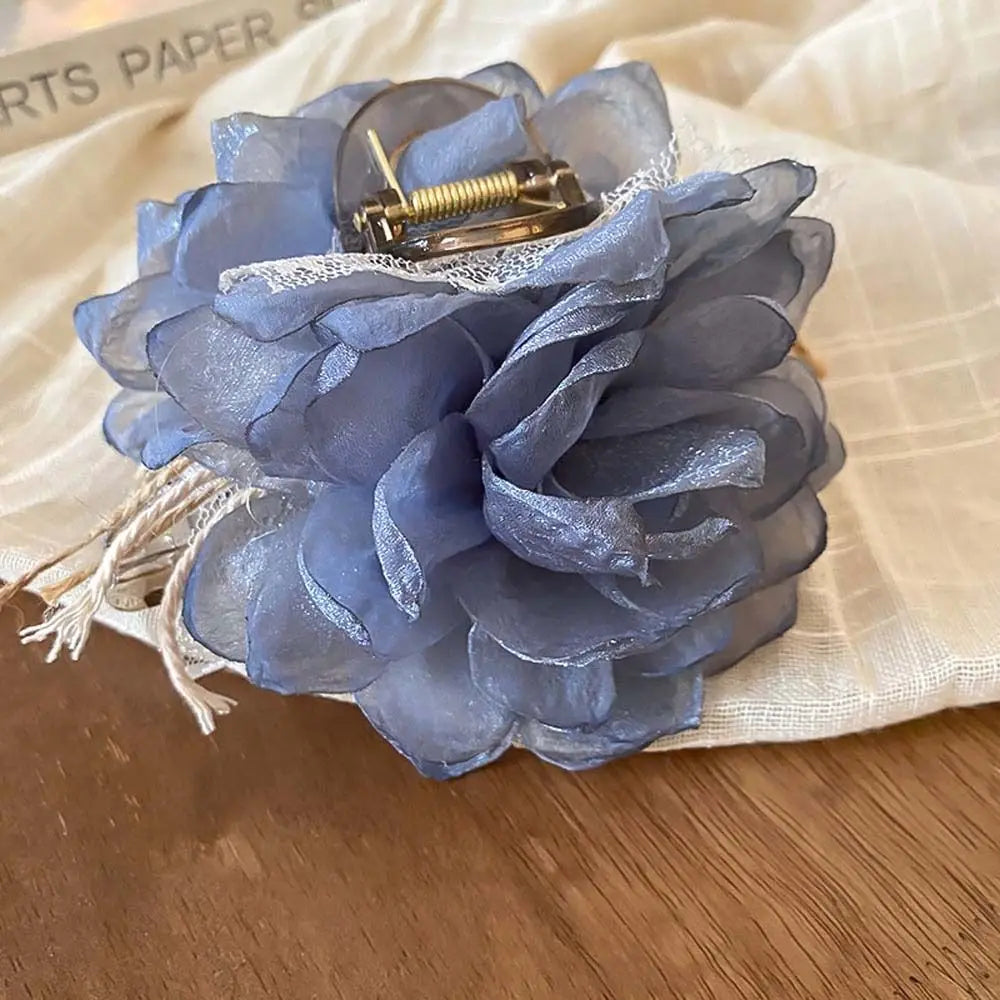 vzyzv  -  Cloth Flower Hair Claw Korean Ins Style Headwear Lace Large Rose Shark Clip Blue Black Cloth Rose Hair Clip Party