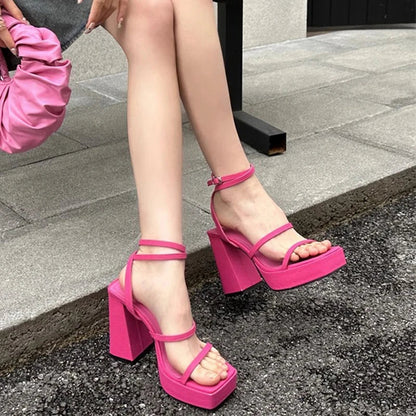 vzyzv  -  Summer Platform Women Sandals Fashion Elegant Narrow Band Thick High Heel Shoes Ladies Outdoor Party Dress Sandalias