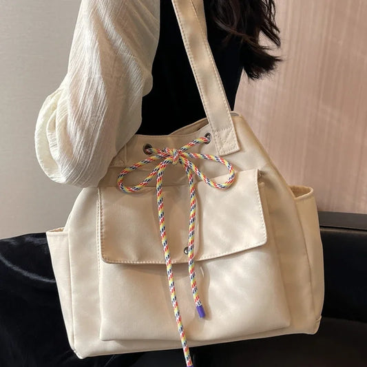 vzyzv  -  High-capacity Korean Simple Bandage Shoulder Bag Women Y2k Aestheticall Match Handbags Luxury Design Office Lady Solid Tote Bags