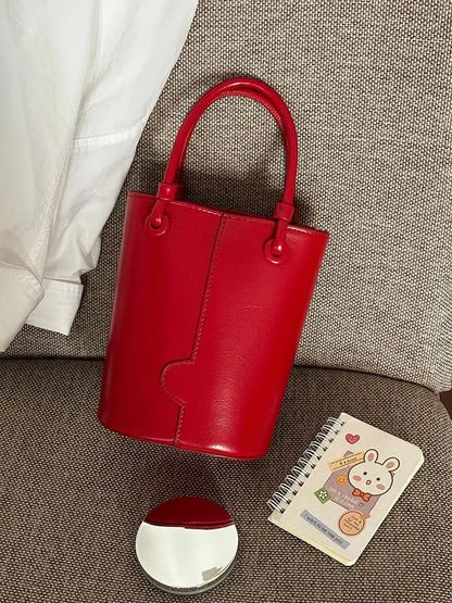 vzyzv  -  Office Lady PU Elegant Red Shoulder Bags Women Bucket Bag Fashion Commuter Solid Color Tote Bag Classic Bolsos All-match