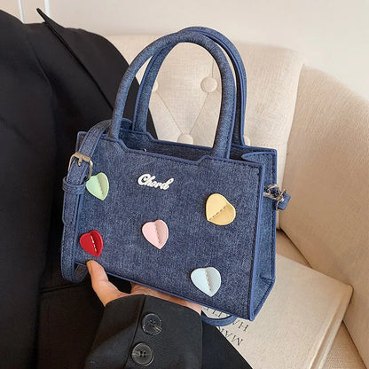 vzyzv  -  Retro Denim Leather Shoulder Crossbody Bag For Women Match Accessories Love Heart Handbag Brand Small Square Bag Fashion Bolsos