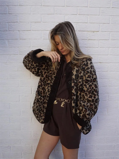 vzyzv  -  Women Fashion Jacket Winter Casual Ladies Commuter Leopard-print Lamb Wool Solid Jacket For Women's Outwears