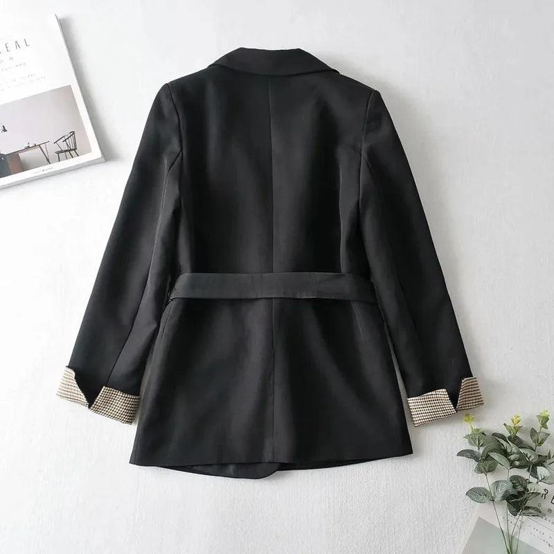 vzyzv  -  Korean Fashion Black Blazer Suit with Sashes Women Solid Colors Single Breasted Office Blazer 2024 Elegant Casual Commute Coats