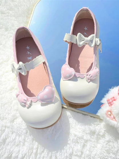 nvxiot  -  Japanese Kawaii Mary Janes Shoes Women Heart-shaped Sweet Lolita Flats Shoes Ladies Shallow Bow Chic Casual Shoes 2024 Summer