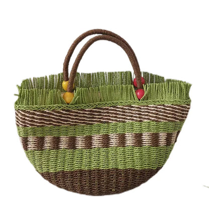 vzyzv -  Fashion Striped Tassel Straw Women Hanbbags Designer Paper Woven Basket Bag Handmade Summer Beach Tote Bags Bali Purses