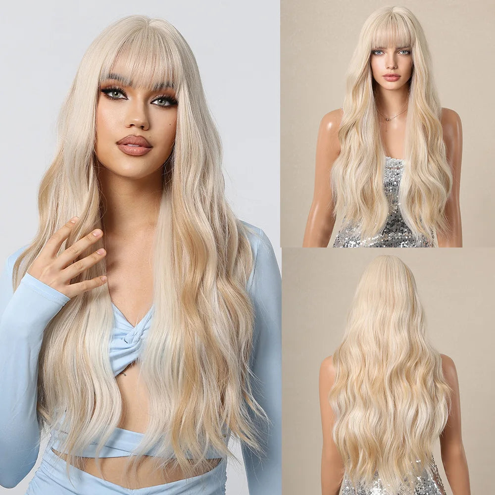 vzyzv  -  European and American white gold Barbie style big wave long curly hair fluffy shaved wig full set