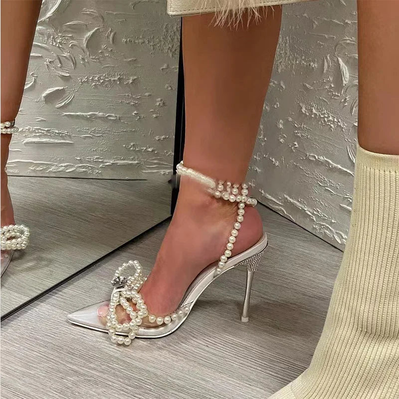 vzyzv -  New Design Sexy White Pearl Elegance High Heels Women Sandals Summer Luxury Wedding Dress Buckles Pumps Shoes Size 35-42