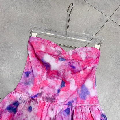 TAVIMART  -  Backless Sexy Pink Tie Dyed Tank Tops for Women Summer Fashion Denim Cropped Top Female Vests Y4038