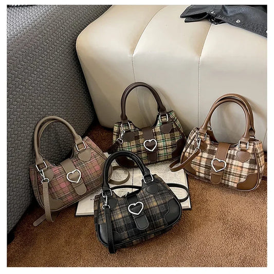 vzyzv  -  Korean Patchwork Plaid Women's Handbags Vintage All Match Simple Crossbody Bag Contrast Color Y2k Aesthetic Shoulder Bags Femme