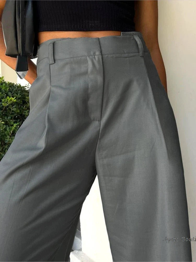 vzyzv -  Spring Summer Casual Hidden Button Wide Leg Pant For Women Fashion Solid Color Office Lady Commuter Simple Straight Long Trouser