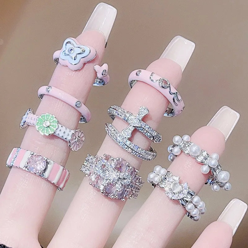 vzyzv  -  New Korean Oil Dropping Metal Opening Ring Fashionable Elegant Simple Geometric Ring Women's Jewelry