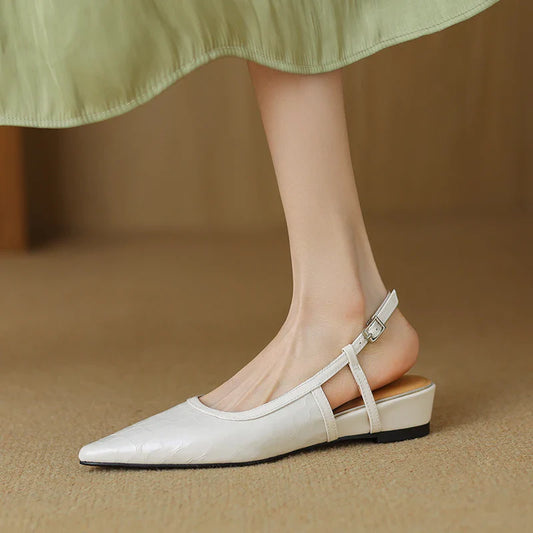 vzyzv -  Summer Sandals Retro Ladies Closed  Toe Slingbacks Shoes Spring Vintage Pointed Toe Shoes Wedge Heel Women Silver Sandals