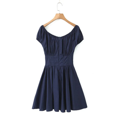 vzyzv  -  Women Nala French Navy Gathered Mini Dress