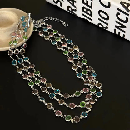 vzyzv -  Sweet Cool Multi Layered Colored Crystal Necklace for Women Light High Luxury Neck Chain Lock Bone Chain Choker Summer Fashion