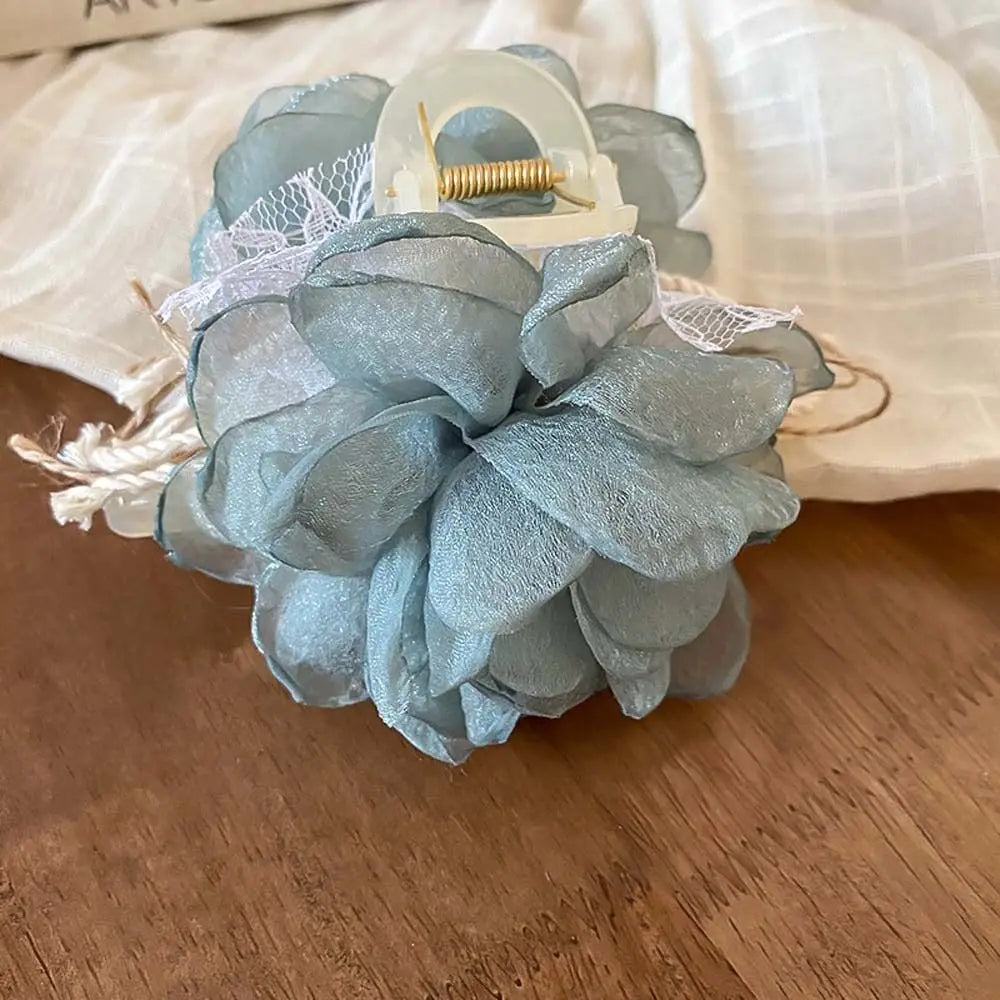 vzyzv  -  Cloth Flower Hair Claw Korean Ins Style Headwear Lace Large Rose Shark Clip Blue Black Cloth Rose Hair Clip Party