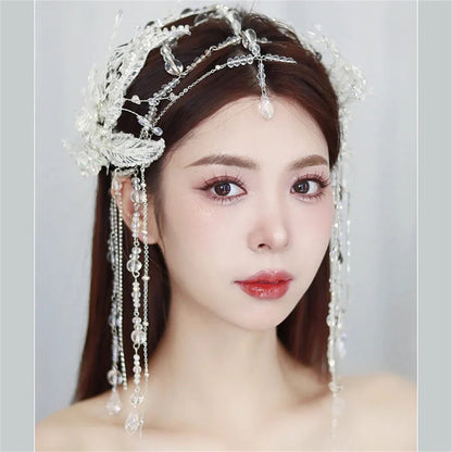 vzyzv  -  Korean Style Bride Crystal Tassel Fairy Hair Accessories Exquisite Handmade Beaded Eyebrow Center Pendant Chain Wedding Headwear