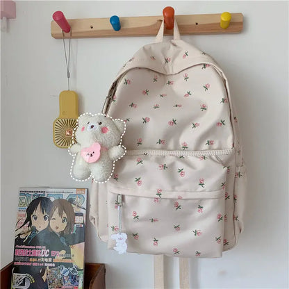 vzyzv  -  Korean Version of Ins Fengshen Small Fresh Schoolbag Female High School Student Backpack Japanese Floral Soft Girl Backpack