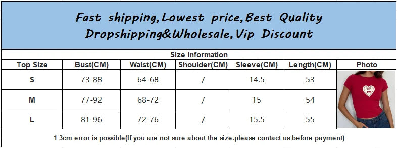 vzyzv  -  Sweet Heart Shape Print Cropped T Shirt Casual Slim O-Neck Short Sleeve Tees Women Summer Fashion Streetwear T Shirt Tops