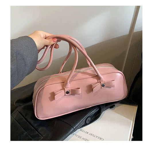 vzyzv  -  Fashion Bow Women Sweet Solid Handbags Elegant All Match Fairy Shoulder Bags Korean Chic Y2k Aesthetic Office Lady Underarm Bag